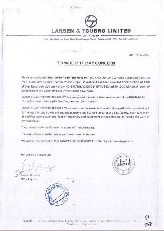 Work Completion Certificate-Larsen-Toubro