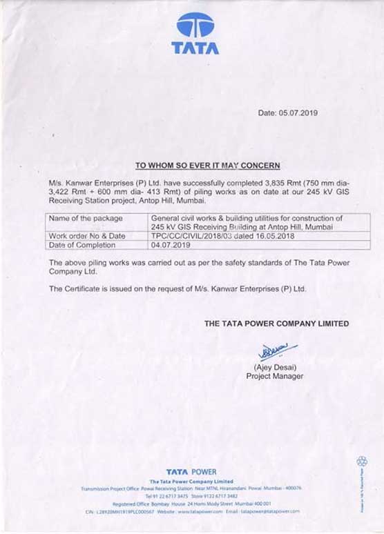 Work Completion Certificate-Tata