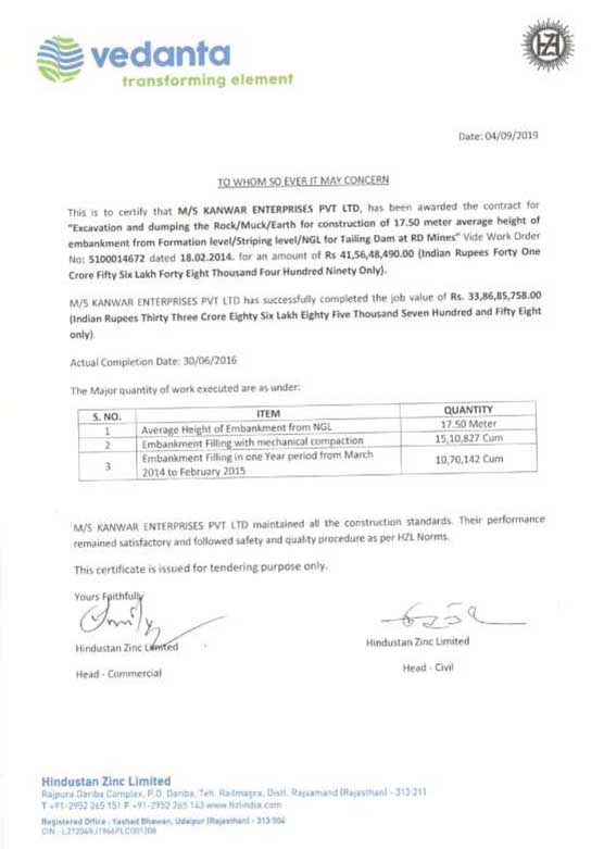 Work Completion Certificate-Vedanta-1